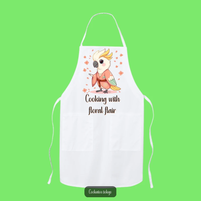 Funny Charming Cockatoo Apron: Flowing Kimono Chef, Whimsical Bird Kitchen Wear, Perfect Funny Gift