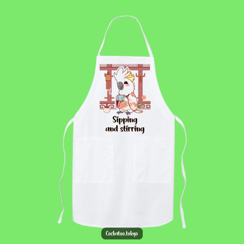 Funny Kawaii Cockatoo Floral Kimono Apron: Joyful Kitchen Sips