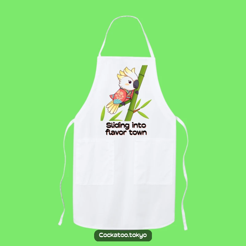 Funny Kawaii Cockatoo Bamboo Slide Apron: Hilarious Kitchen Fun