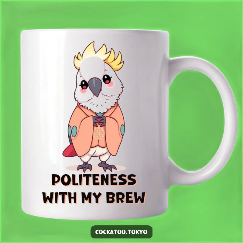 Funny Kawaii Cockatoo Mug: Elegant Kimono Bow, Gracious Bird, Perfect Funny Gift
