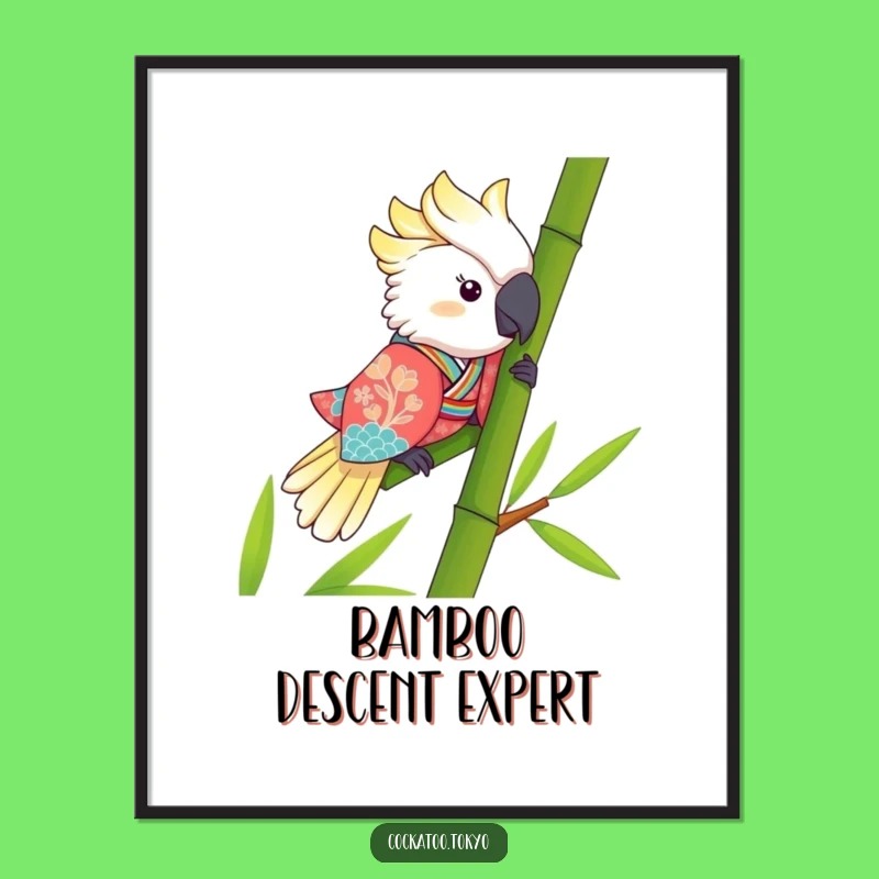 Funny Kawaii Cockatoo Bamboo Slide Digital Art: Hilarious Bird Download