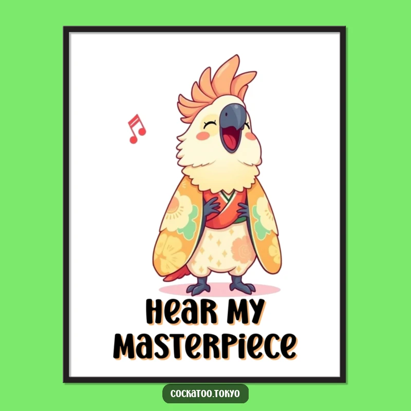 Funny Cockatoo Digital Art: Vibrant Kimono Singer, Hilarious Bird Wall Decor, Perfect Funny Gift