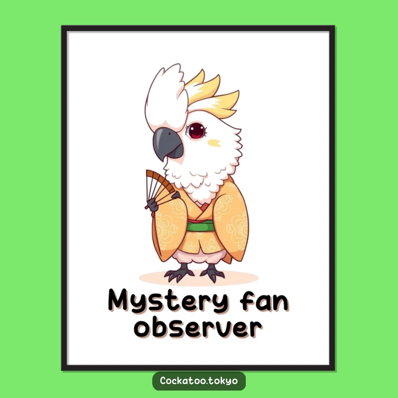 Funny Kawaii Cockatoo Fan Peek Digital Art: Playful & Hilarious Download