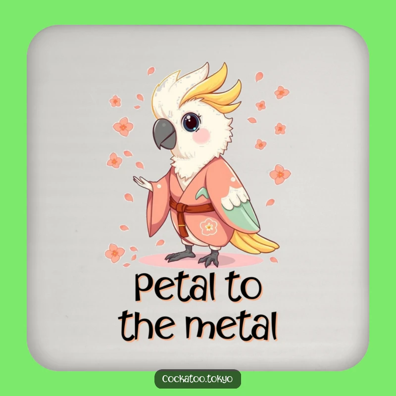 Funny Charming Cockatoo Coaster: Flowing Kimono Flair, Whimsical Bird Drink Protector, Perfect Funny Gift