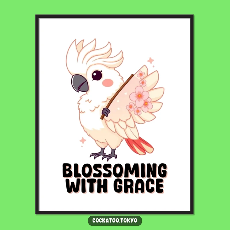 Funny Kawaii Cockatoo Fan Twirl Poster: Elegant & Hilarious Wall Art
