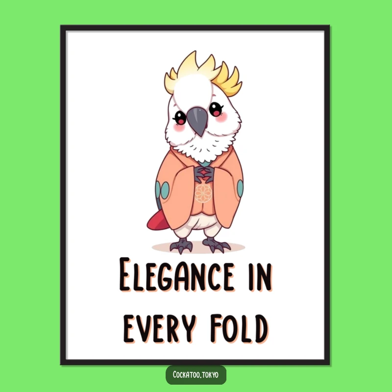 Funny Kawaii Cockatoo Poster: Elegant Kimono Bow, Gracious Bird Art, Perfect Funny Gift