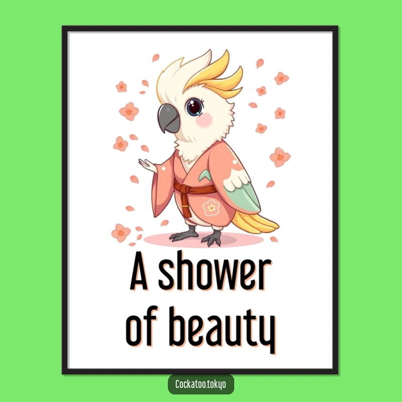 Funny Charming Cockatoo Poster: Flowing Kimono Art, Whimsical Bird Decor, Perfect Funny Gift