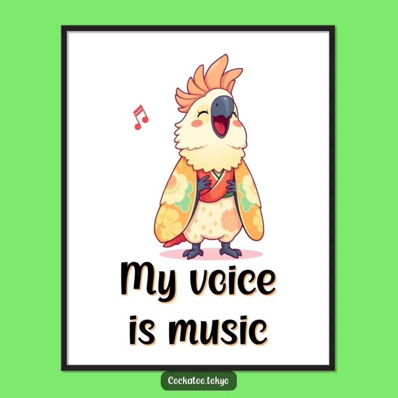 Funny Cockatoo Poster: Vibrant Kimono Singer Art, Hilarious Bird Decor, Perfect Funny Gift