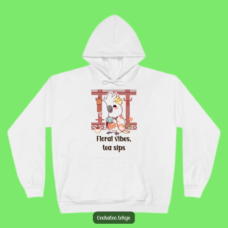 Funny Kawaii Cockatoo Floral Kimono Hoodie: Cozy Tea Time Humor