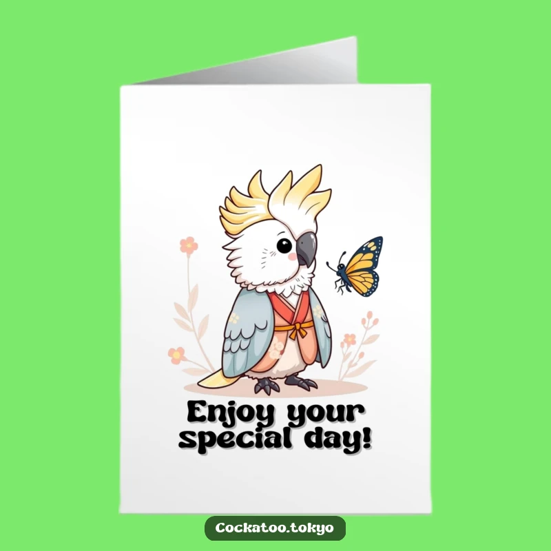 Free Printable Birthday Card: Serene Cockatoo Kimono Butterfly