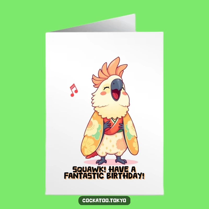 Free Printable Birthday Card: Cute Cockatoo Singing Kimono Fun