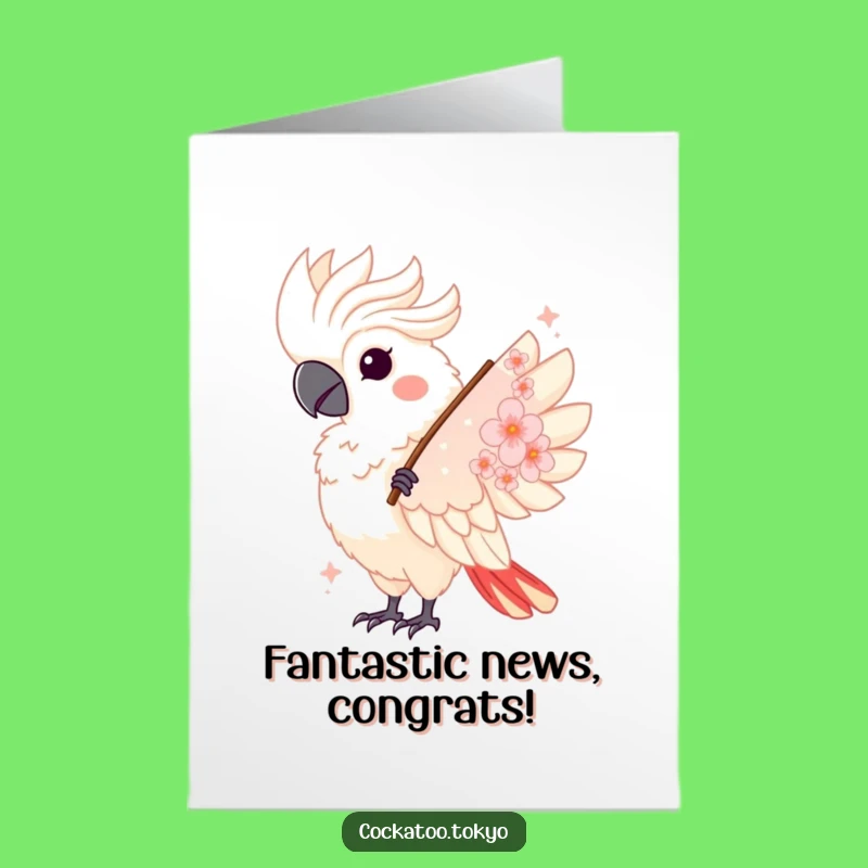 Free Printable Congrats Card: Twirling Cockatoo Fan - Funny Celebration Downloadable!