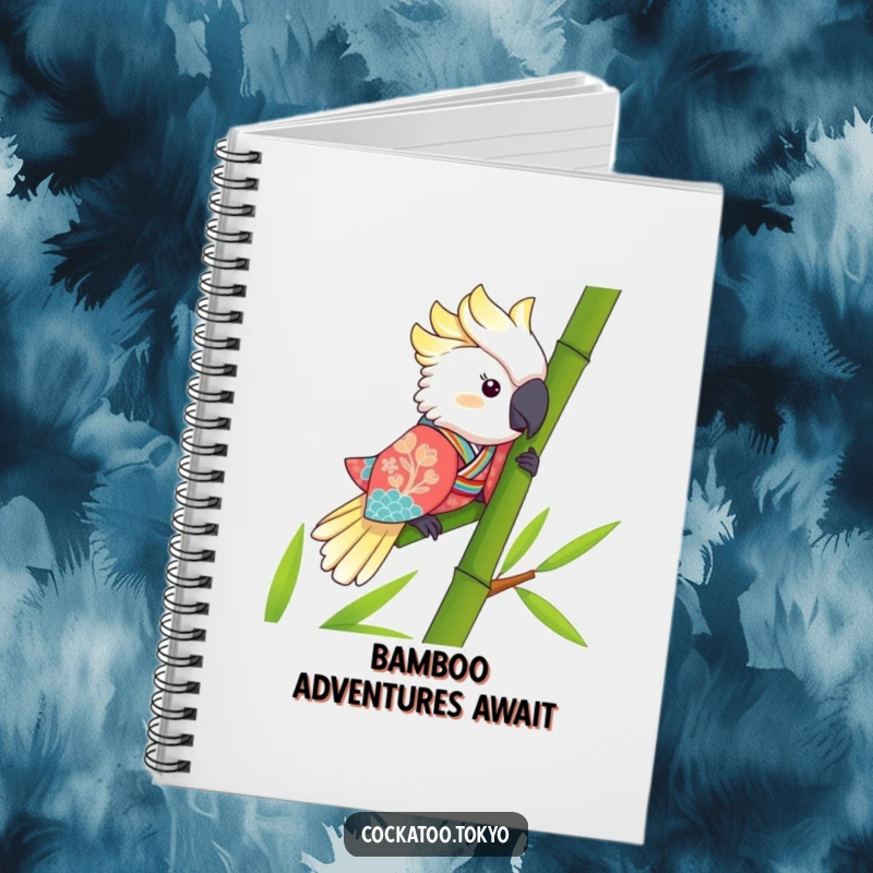 Funny Kawaii Cockatoo Notebook: Bird in a kimono slides bamboo, perfect for jotting down funny thoughts and ideas.