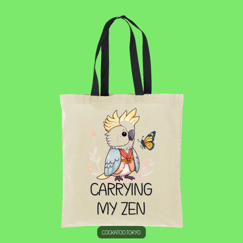 Funny Serene Cockatoo Tote Bag: Kimono Butterfly Style, Chic & Peaceful Bird Accessory, Perfect Funny Gift